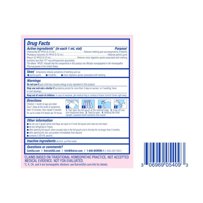 Boiron Camilia Teething Drops for Daytime and Nighttime Relief of Painful or Swollen Gums and Irritability in Babies - 30 Count - Maple Wellness Supplements