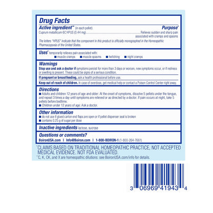 Boiron Cuprum Metallicum 6C Homeopathic Medicine for Nighttime Leg Cramp Relief, Muscle Cramps, and Spasms - 3 Count (240 Pellets) - Maple Wellness Supplements