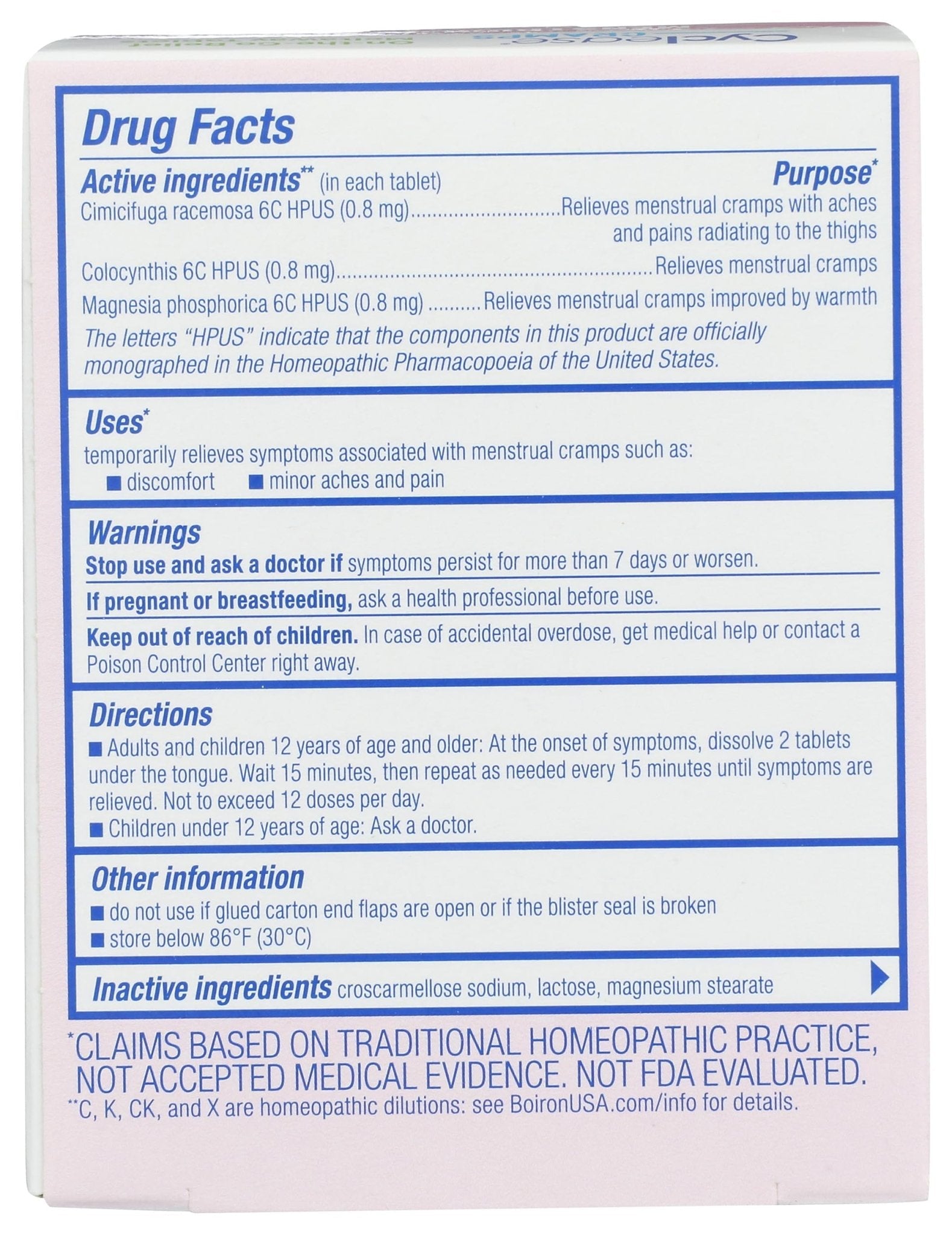 BOIRON Cyclease Cramp Tablets, 60 CT - Maple Wellness Supplements