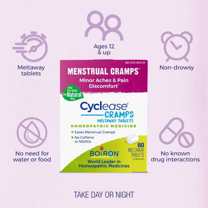 Boiron Cyclease Cramps Tablets for Relief from Menstrual Cramps, Aches, Pain, and Discomfort - 60 Count - Maple Wellness Supplements