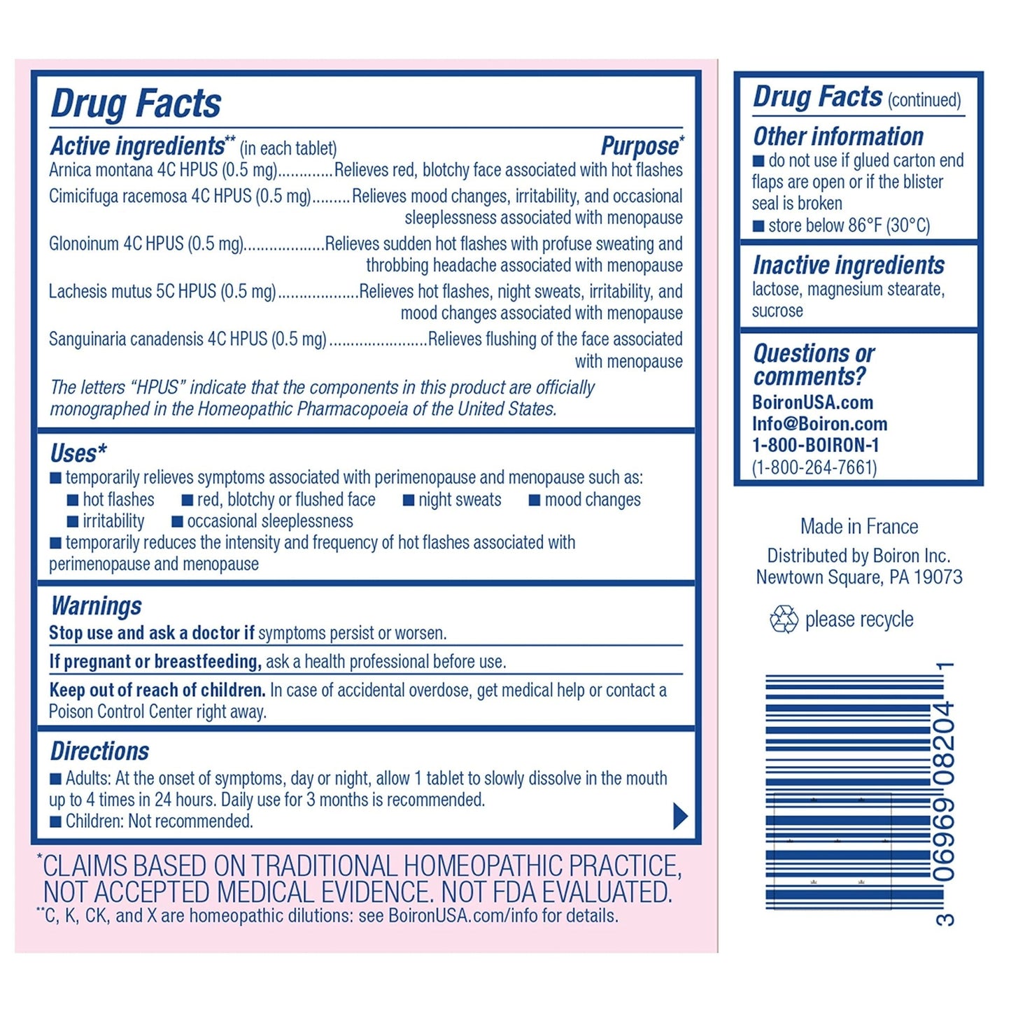 Boiron Cyclease Menopause Tablets for Relief of Hot Flashes, Night Sweats, Irritability, and Mood Swings - 60 Count - Maple Wellness Supplements