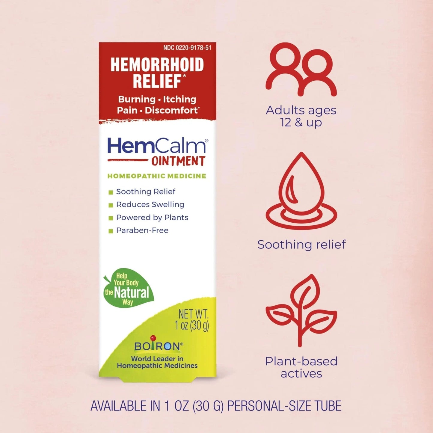 Boiron HemCalm Ointment for Hemorrhoid Relief of Pain, Itching, Swelling or Discomfort - 1 oz - Maple Wellness Supplements