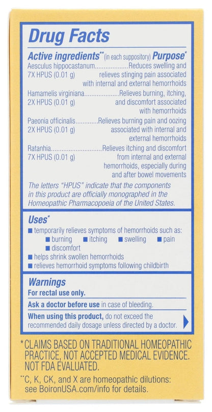 Boiron HemCalm Suppositories for Hemorrhoid Relief of Pain, Itching, Swelling or Discomfort - 10 Count - Maple Wellness Supplements