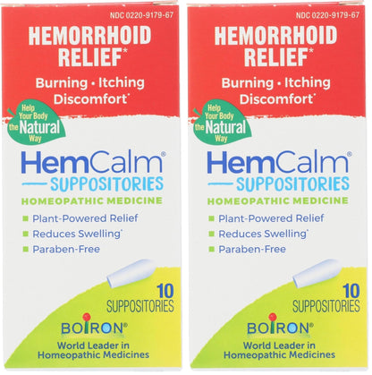Boiron HemCalm Suppositories for Hemorrhoid Relief of Pain, Itching, Swelling or Discomfort - 10 Count (Pack of 2) - Maple Wellness Supplements