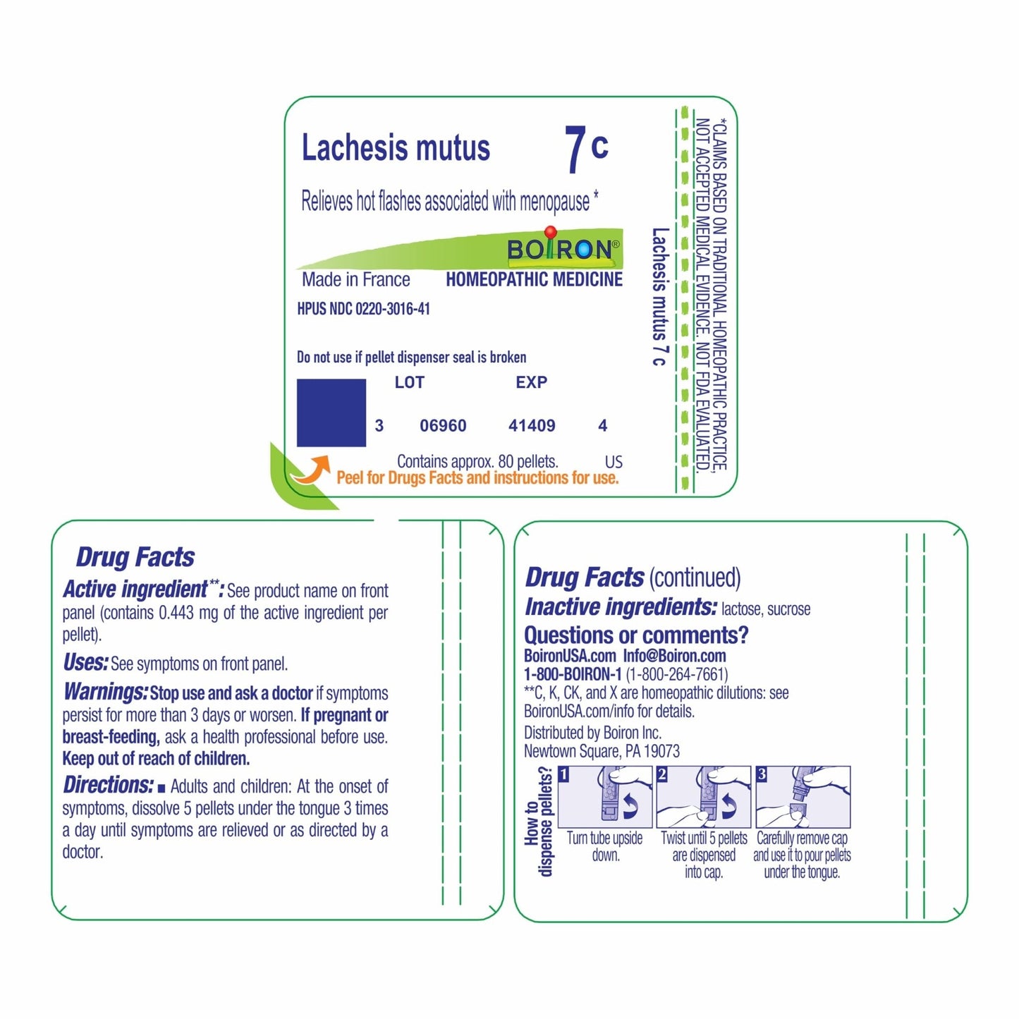 Boiron Lachesis Mutus 7C for Hot Flashes from Menopause - 80 Pellets - Maple Wellness Supplements