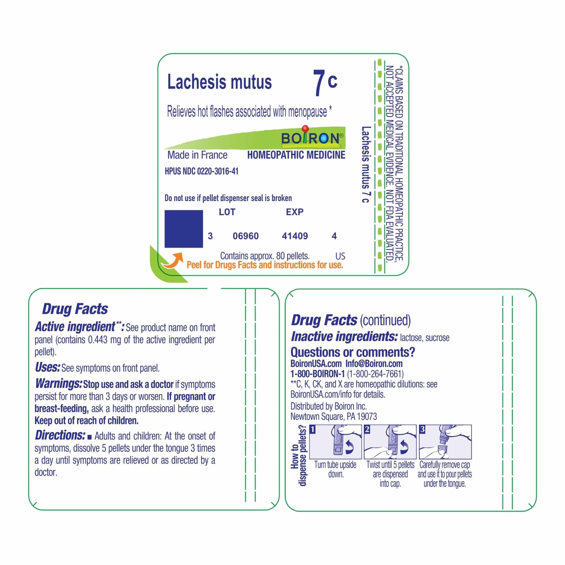 Boiron Lachesis Mutus 7C for Hot Flashes from Menopause - 80 Pellets - Maple Wellness Supplements