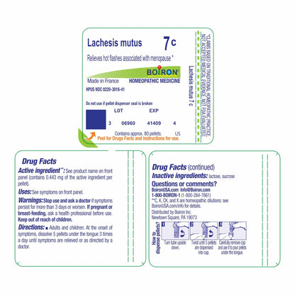 Boiron Lachesis Mutus 7C for Hot Flashes from Menopause - 80 Pellets - Maple Wellness Supplements