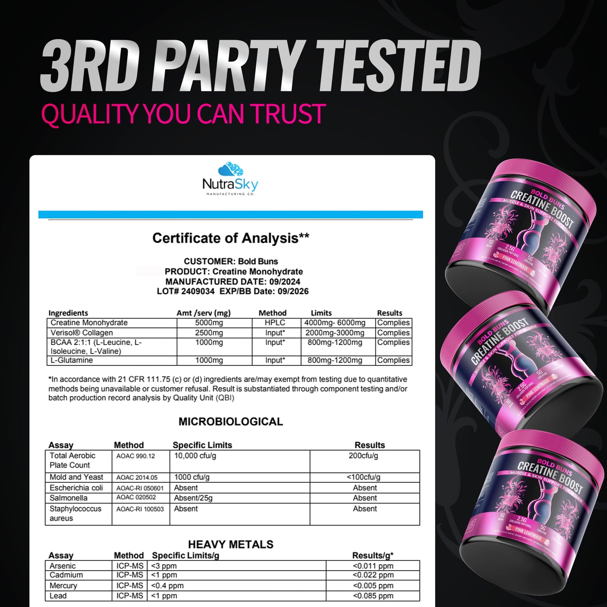 Bold Buns Creatine for Women – Supplement with Collagen & BCAA – Supports Muscle Development, Post-Workout Recovery, Skin Elasticity, - Maple Wellness Supplements