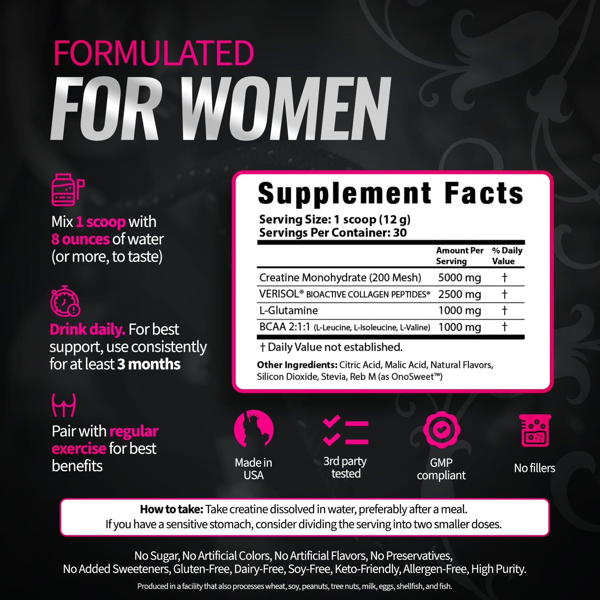 Bold Buns Creatine for Women – Supplement with Collagen & BCAA – Supports Muscle Development, Post-Workout Recovery, Skin Elasticity, - Maple Wellness Supplements