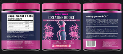 Bold Buns Creatine for Women – Supplement with Collagen & BCAA – Supports Muscle Development, Post-Workout Recovery, Skin Elasticity, - Maple Wellness Supplements
