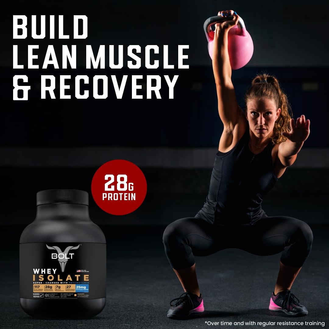 Bolt Nutrition Whey Isolate Protein Powder | with Superfood Phycocyanin | Muscle Strength - Maple Wellness Supplements
