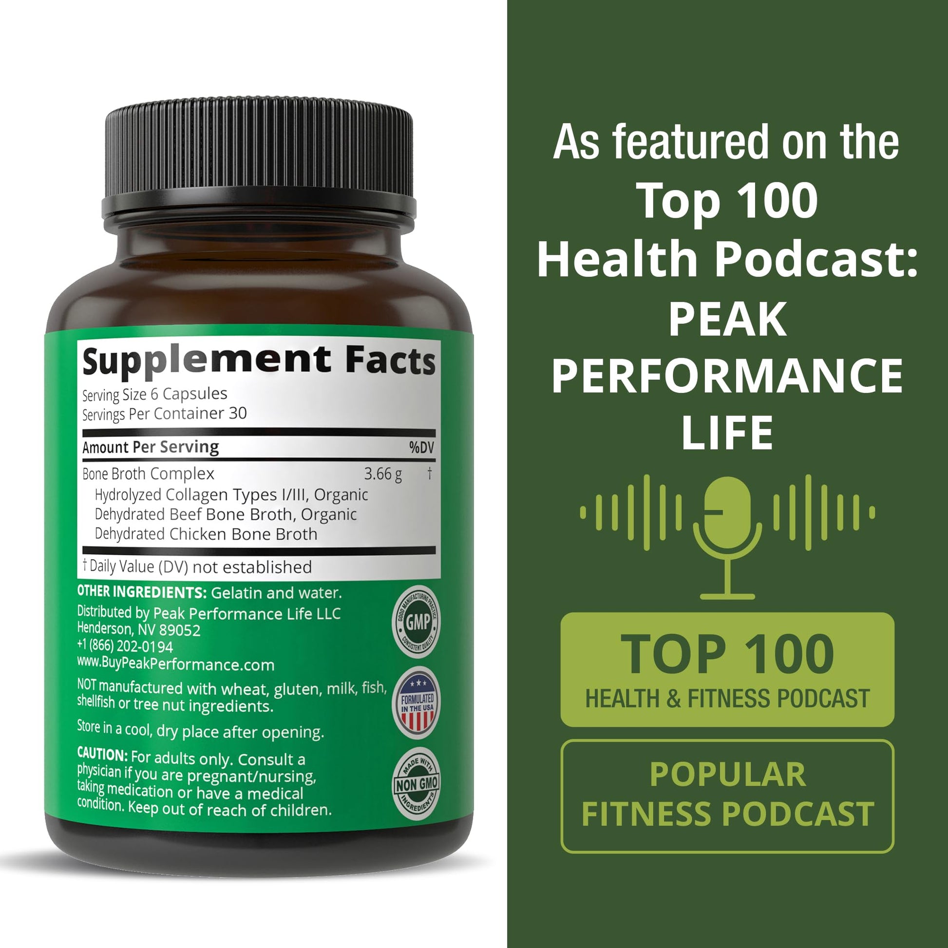 Bone Broth Collagen Capsules. 180 Pills of Grass Fed Bone Broth Collagen Protein Peptides. Contains All 3 Types 1, 2, and 3. Pure Pasture Raised Paleo Friendly Tablets for Women and Men - Maple Wellness Supplements