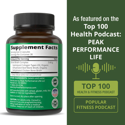 Bone Broth Collagen Capsules. 180 Pills of Grass Fed Bone Broth Collagen Protein Peptides. Contains All 3 Types 1, 2, and 3. Pure Pasture Raised Paleo Friendly Tablets for Women and Men - Maple Wellness Supplements