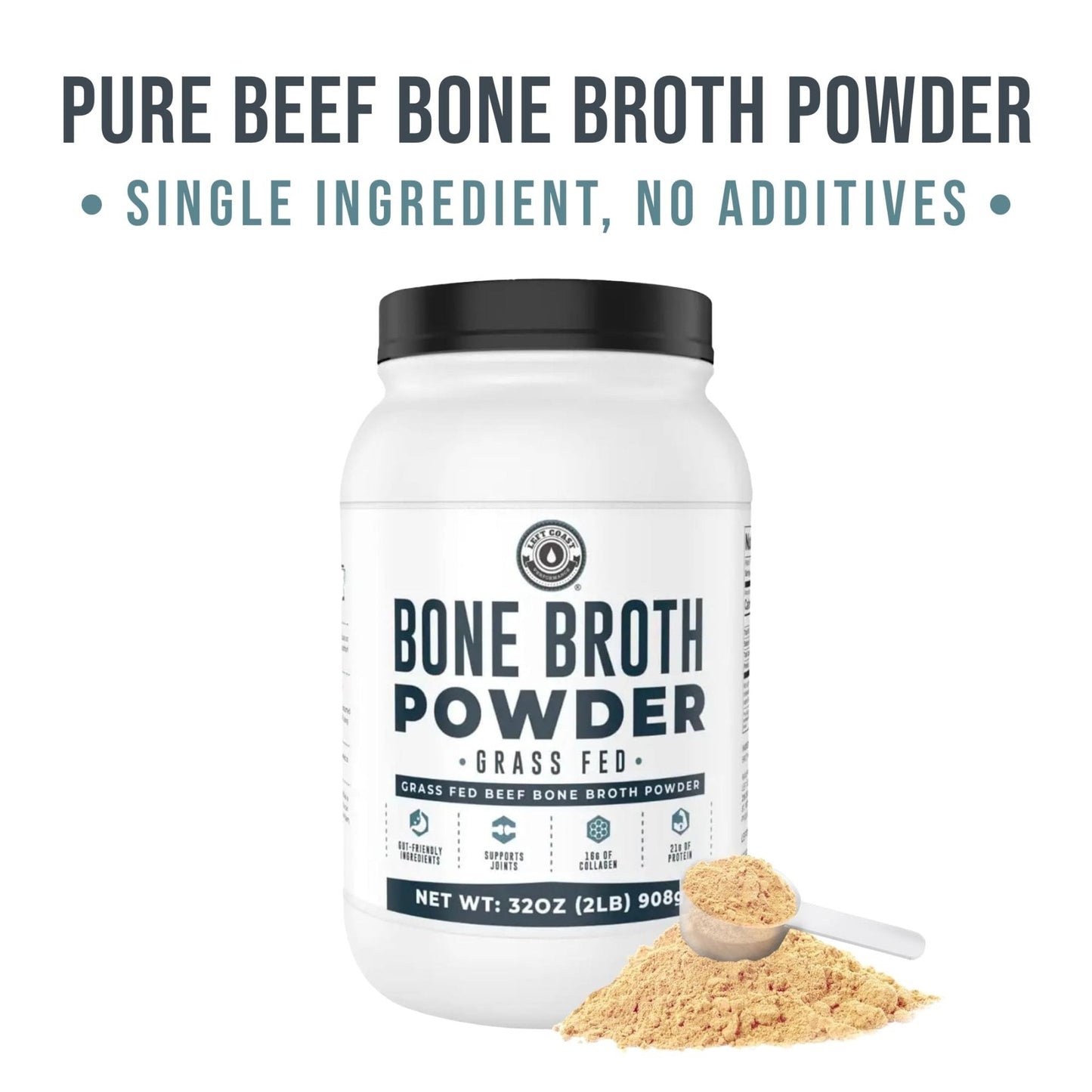 Bone Broth Protein Powder – Pure Grass-Fed Beef Bone Broth, Unflavored with Natural Collagen, Glucosamine & Gelatin – Paleo & Keto-Friendly, Non-GMO, Dairy-Free for Gut Health & Joint Support 32oz - Maple Wellness Supplements
