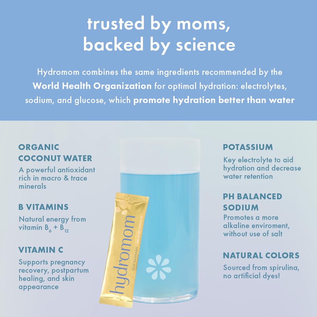 Boobie Hydromom Superfood Electrolyte Drink Mix, Blue Raspberry Lemonade | Refreshing Energy & Hydration Boost for Mamas | On-The-Go & Travel Essentials for Pregnancy, - Maple Wellness Supplements