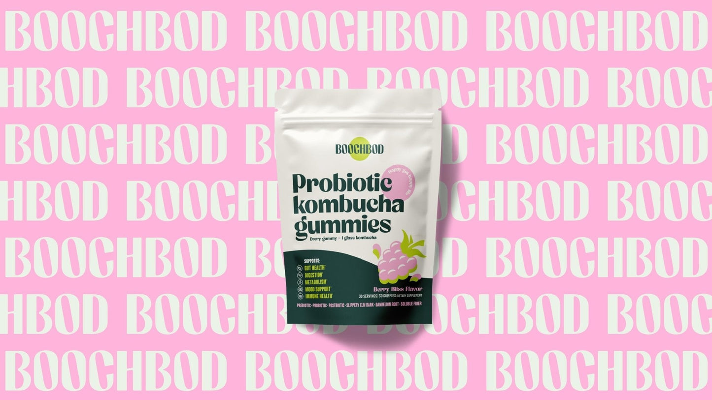 BoochBod - Probiotic Kombucha Gummy - Prebiotics, Probiotics, Postbiotics, Fiber Supplement, Slippery Elm, Dandelion Root - Maple Wellness Supplements