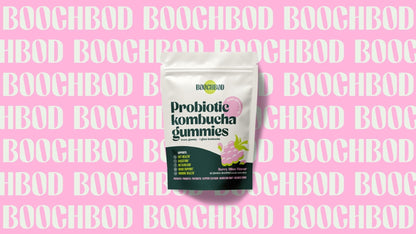 BoochBod - Probiotic Kombucha Gummy - Prebiotics, Probiotics, Postbiotics, Fiber Supplement, Slippery Elm, Dandelion Root - Maple Wellness Supplements