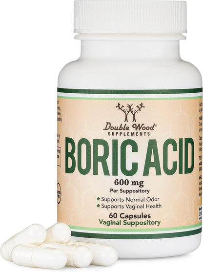 Boric Acid Suppositories 60 Count, Supports Women Health (Easy Dissolve, Third Party Tested) by Double Wood - Maple Wellness Supplements
