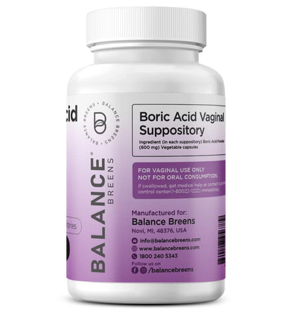 Boric Acid Suppositories for Women, 600 mg, 30 Vaginal Use Capsules - pH Balance Pills, Intimate Health Support, Yeast Infection Treatment, Made in USA (Pack of 1) - Maple Wellness Supplements