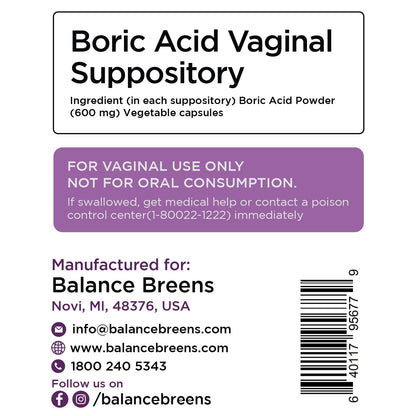 Boric Acid Suppositories for Women, 600 mg, 30 Vaginal Use Capsules - pH Balance Pills, Intimate Health Support, Yeast Infection Treatment, Made in USA (Pack of 1) - Maple Wellness Supplements