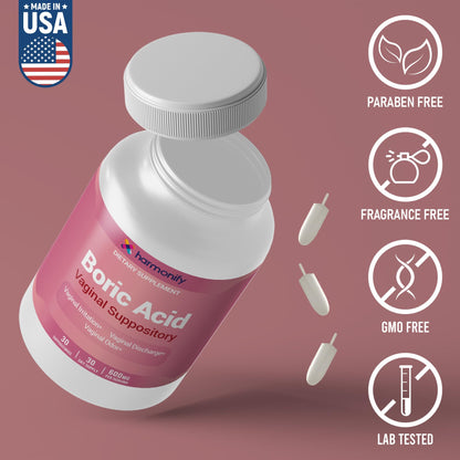 Boric Acid Suppositories for Women 600 mg, Pure Boric Acid pH Balance for Women & Vaginal Odor Control – 30 Suppositories, Made in USA - Maple Wellness Supplements