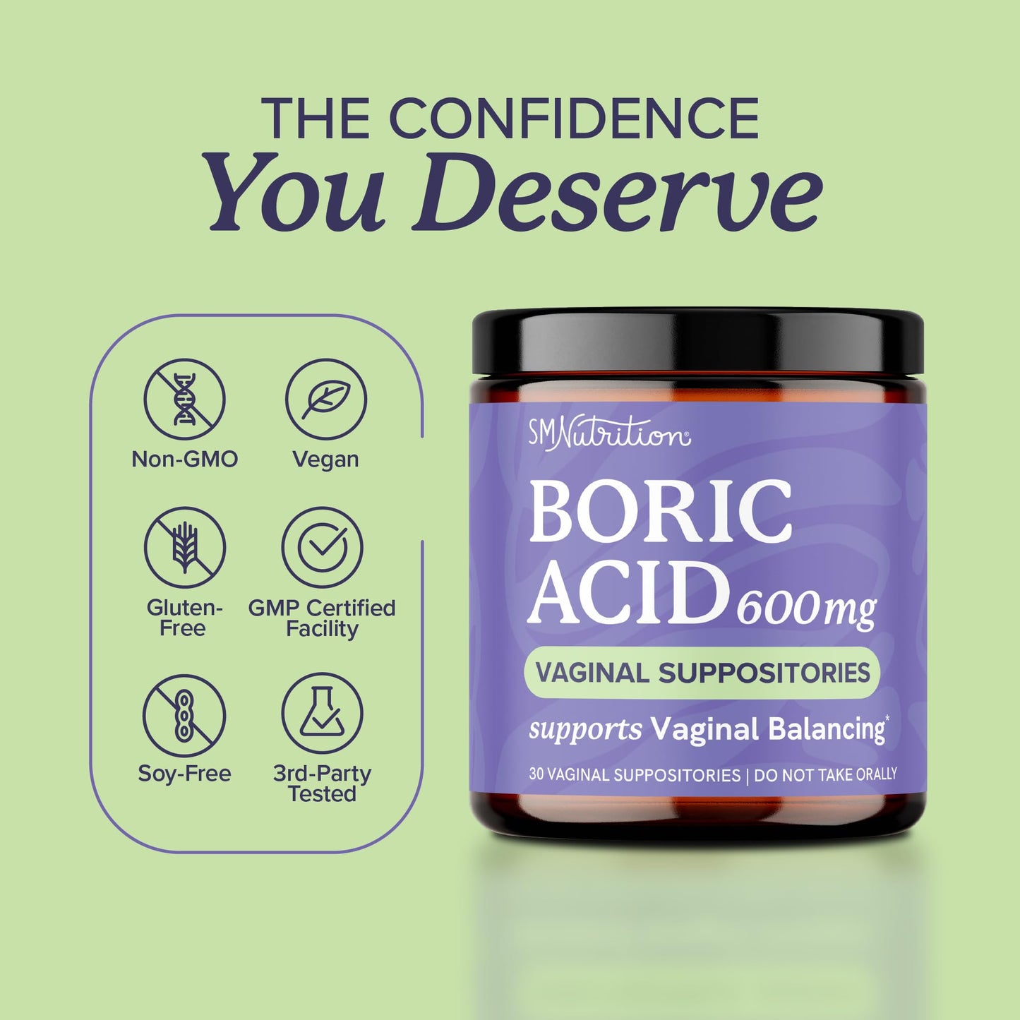 Boric Acid Suppositories for Women 600mg | pH Balance, Vaginal Odor & Itching | Feminine Hygiene & Intimate Health Support | Boric Acid for Women Vaginal Suppositories | Unscented, Vegan | 30 Ct - Maple Wellness Supplements