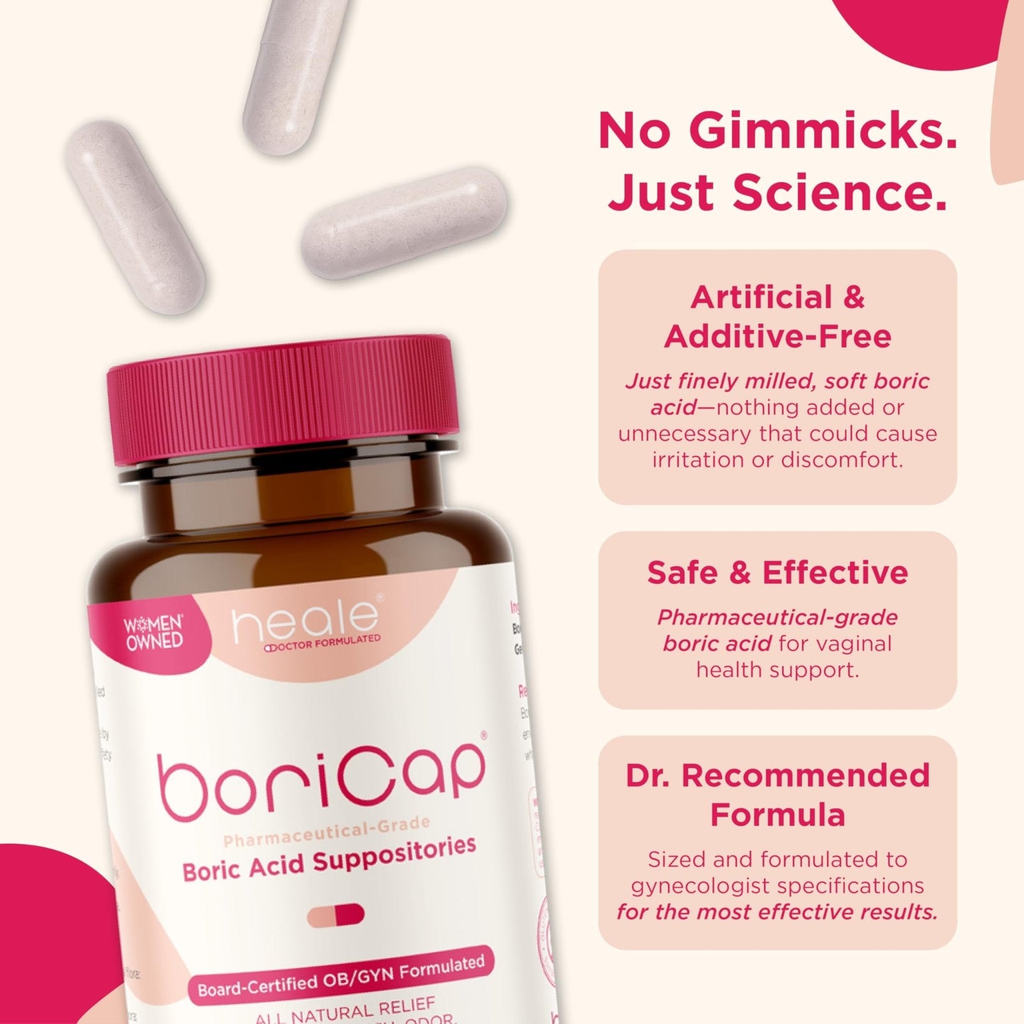 BoriCap - Boric Acid Suppositories for Women - 600 mg - Vaginal Health & Balance, Itch & Odor - Natural Relief - Feminine Care - Feminine Hygiene Products - Made in USA by Heale - 30 Capsules - Maple Wellness Supplements