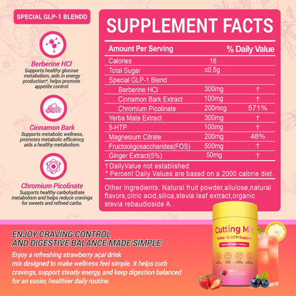BOSNETHUINH Cutting Drink Mix – Satiety & Metabolism Support | Berberine, Chromium, FOS, Yerba Mate & 5-HTP | Gut Health & Energy - Maple Wellness Supplements