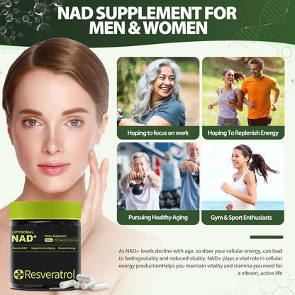 BOSNETHUINH NAD+ Supplement, NAD Nicotinamide Riboside Resveratrol, Liposomal NAD - NMNH Supplement Alternative for Anti-Aging, Mental Clarity & Cellular Energy 100 Capsules - Maple Wellness Supplements
