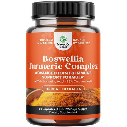 Boswellia Extract Capsules with Turmeric - Advanced Immune Health Support Supplement - Turmeric & Boswellia Serrata Capsules 500mg per Serving for Body Detox & Healthy Joints - 90 Count - Maple Wellness Supplements
