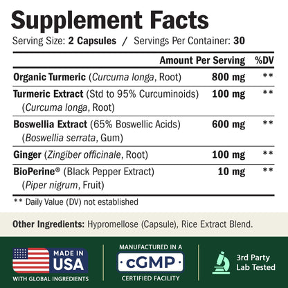 Boswellia Serrata Turmeric Supplement for Joint Support & Inflammation Balance – Turmeric Boswellia Supplement with Ginger & Black Pepper Extract - Maple Wellness Supplements