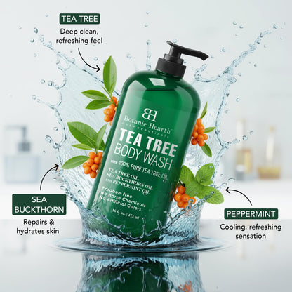 Botanic Hearth Tea Tree Body Wash -16 fl oz- All-Natural Antifungal & Odor-Control Shower - Maple Wellness Supplements