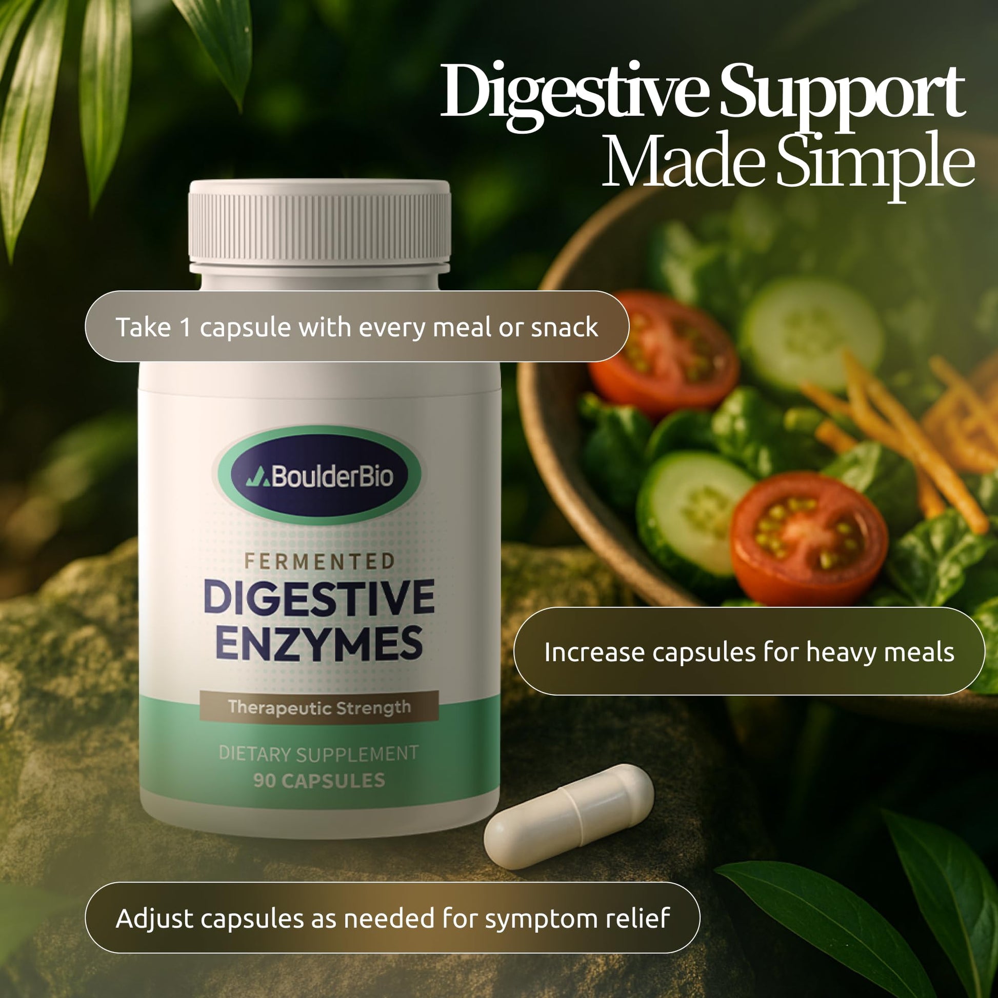 Boulder Bio Digestive Enzymes | 40,000 USP Lipase - Prescription Strength Pancreatic Enzyme Replacement Formula for Fat Digestion, Gut Health & Nutrient Absorption - Maple Wellness Supplements