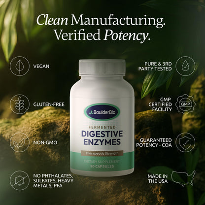 Boulder Bio Digestive Enzymes | 40,000 USP Lipase - Prescription Strength Pancreatic Enzyme Replacement Formula for Fat Digestion, Gut Health & Nutrient Absorption - Maple Wellness Supplements