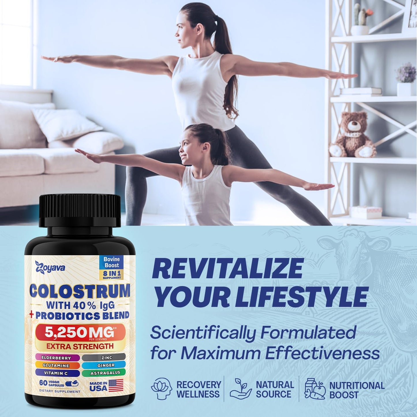 Bovine Colostrum Supplement Capsules 5250 MG, Grass Fed Cow Colostrum - Maple Wellness Supplements
