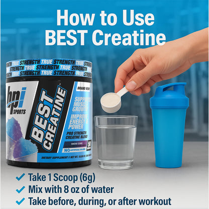 BPI Sports Best Creatine - Creatine Monohydrate Powder for Men & Women, Himalayan Salt - Strength, Pump, Endurance, Muscle Growth, Muscle Definition - No Bloat - Snow Cone - 50 servings - 10.58 Oz - Maple Wellness Supplements