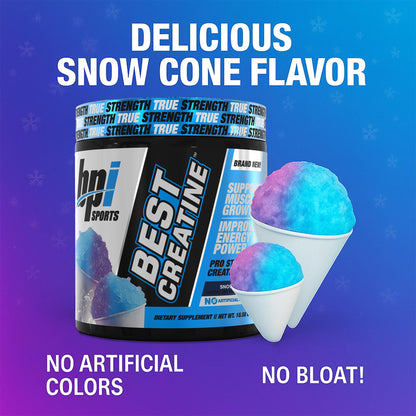 BPI Sports Best Creatine - Creatine Monohydrate Powder for Men & Women, Himalayan Salt - Strength, Pump, Endurance, Muscle Growth, Muscle Definition - No Bloat - Snow Cone - 50 servings - 10.58 Oz - Maple Wellness Supplements