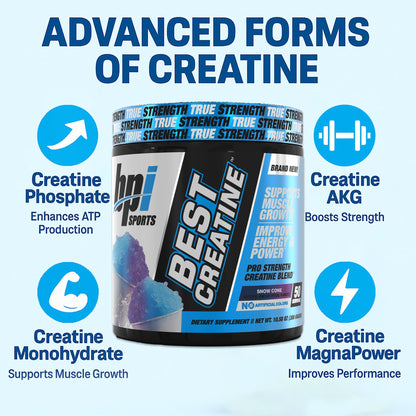 BPI Sports Best Creatine - Creatine Monohydrate Powder for Men & Women, Himalayan Salt - Strength, Pump, Endurance, Muscle Growth, Muscle Definition - No Bloat - Snow Cone - 50 servings - 10.58 Oz - Maple Wellness Supplements