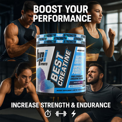 BPI Sports Best Creatine - Creatine Monohydrate Powder for Men & Women, Himalayan Salt - Strength, Pump, Endurance, Muscle Growth, Muscle Definition - No Bloat - Snow Cone - 50 servings - 10.58 Oz - Maple Wellness Supplements