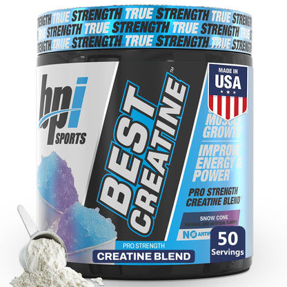 BPI Sports Best Creatine - Creatine Monohydrate Powder for Men & Women, Himalayan Salt - Strength, Pump, Endurance, Muscle Growth, Muscle Definition - No Bloat - Snow Cone - 50 servings - 10.58 Oz - Maple Wellness Supplements