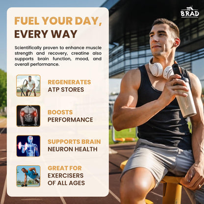 B.rad 100% Pure Micronized Creatine Monohydrate Powder | Natural, No Additives | Boosts Muscle Strength, Recovery & Performance | Supports Brain Health | 300g, 60 Servings - Maple Wellness Supplements