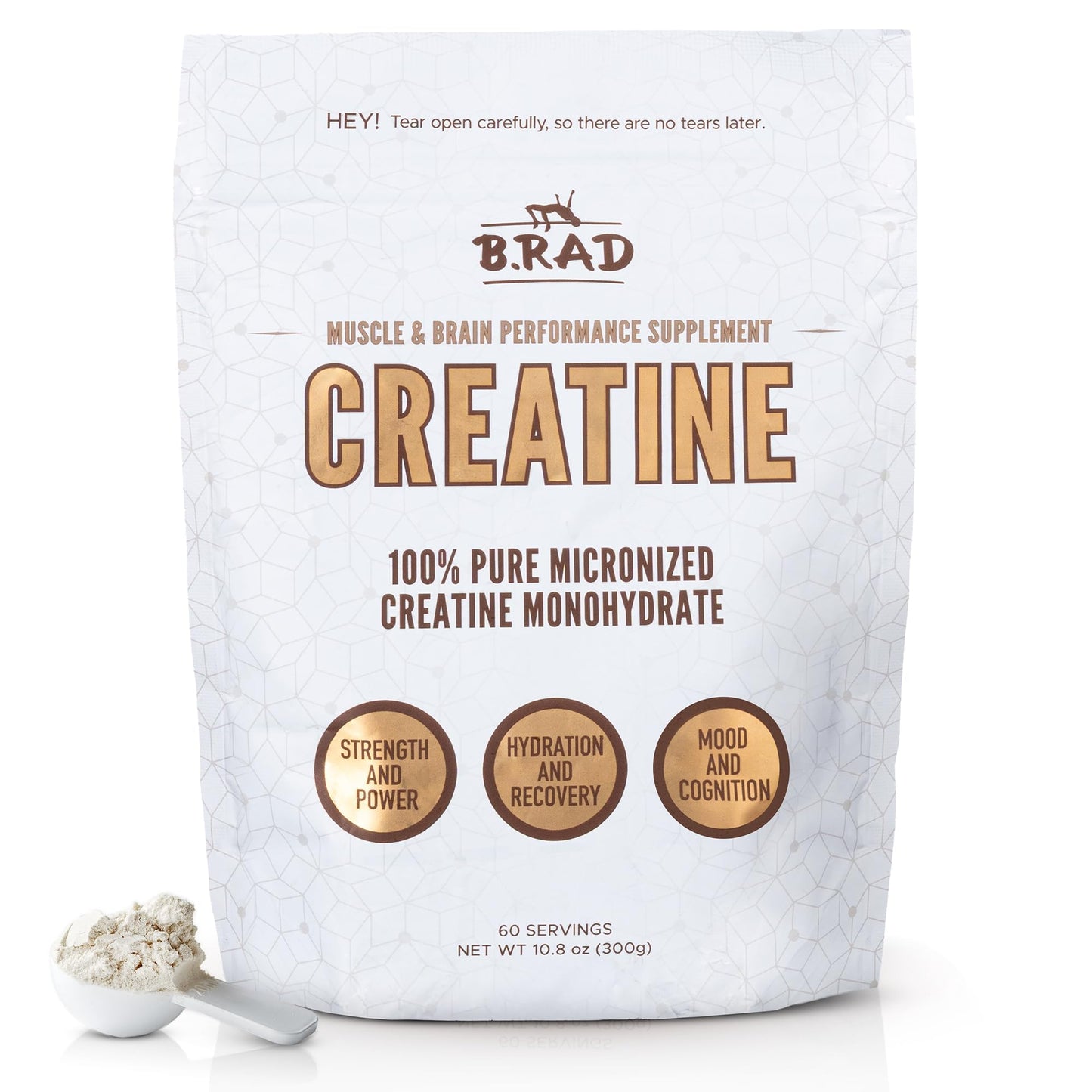 B.rad 100% Pure Micronized Creatine Monohydrate Powder | Natural, No Additives | Boosts Muscle Strength, Recovery & Performance | Supports Brain Health | 300g, 60 Servings - Maple Wellness Supplements