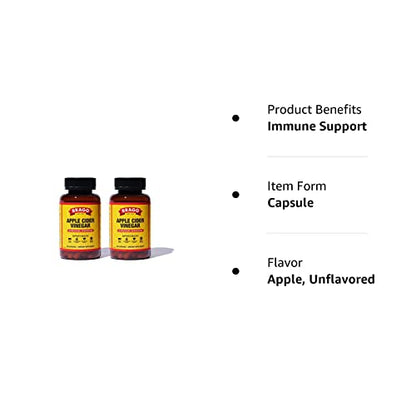 Bragg Apple Cider Vinegar Capsules - Vitamin D3 & Zinc - 750mg of Acetic Acid – Immune - Maple Wellness Supplements