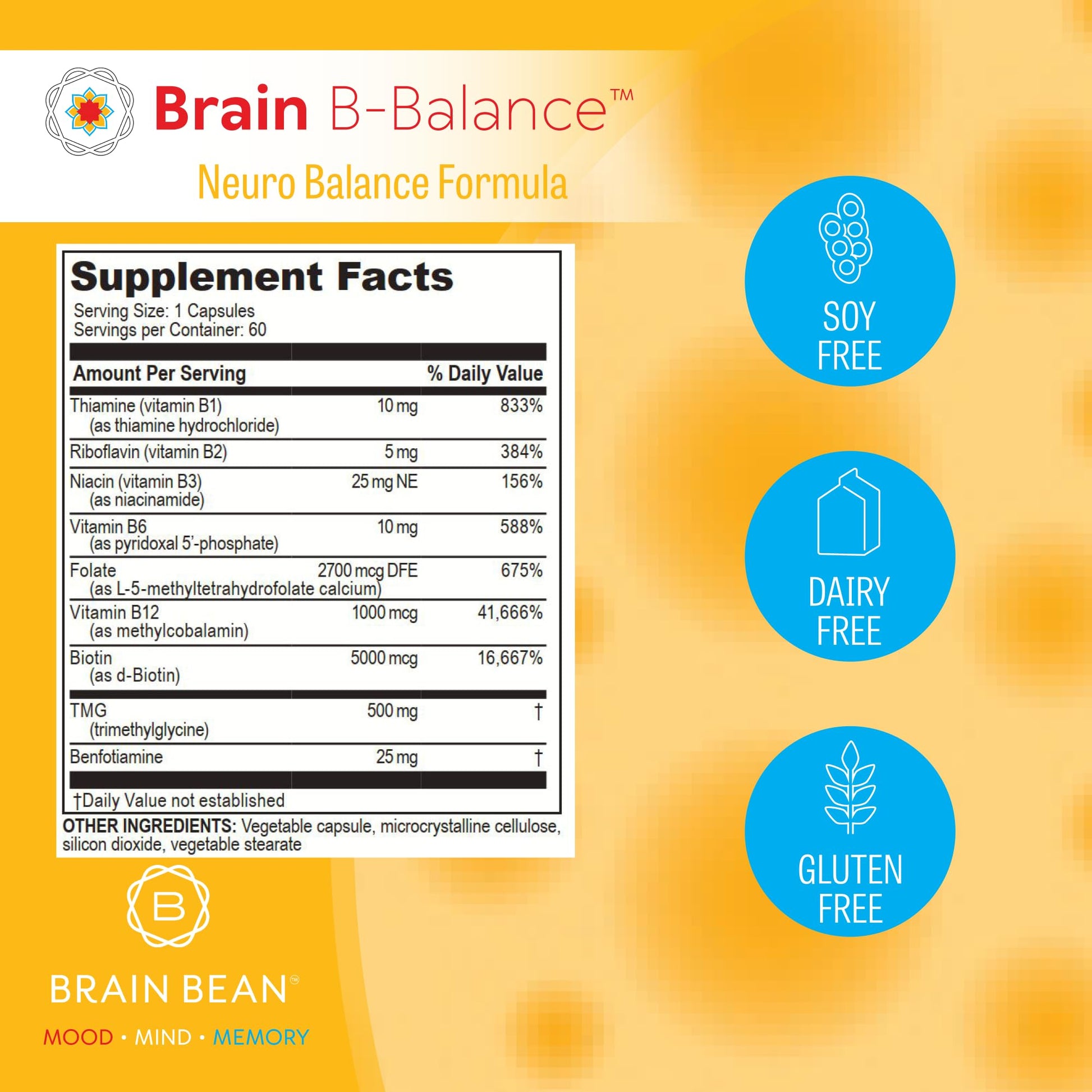 Brain B Balance: Methylated Multivitamin - Methylated B Complex Neurobalance Formula - Methylfolate Supports Mood - Maple Wellness Supplements