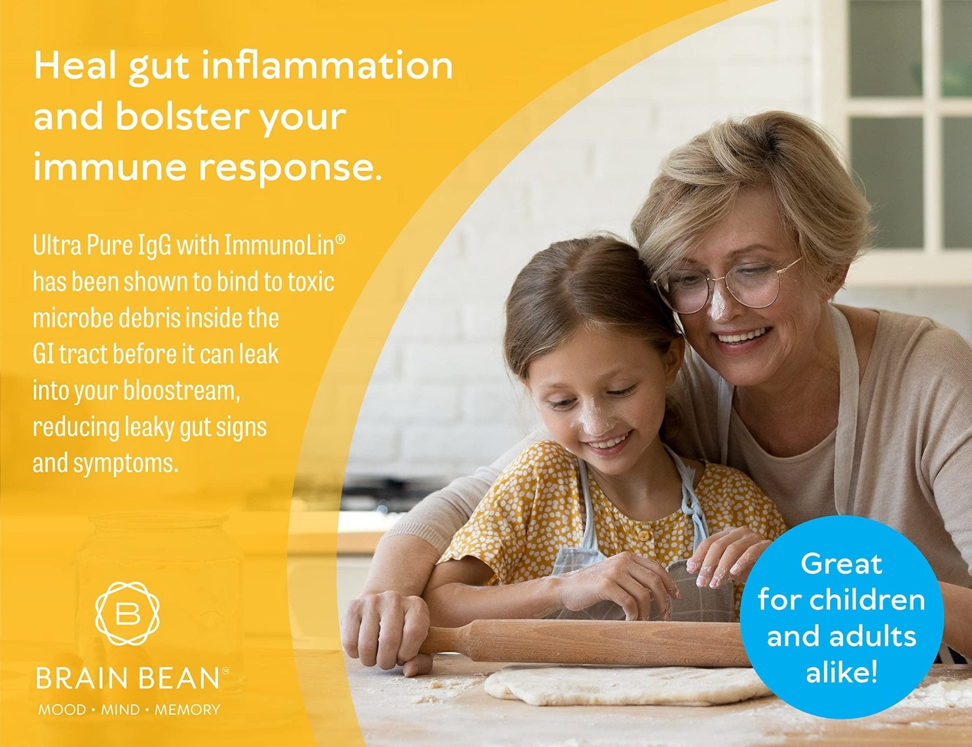 Brain Basics Ultra Pure IgG Supplement - Dairy-Free Supplement IgG-Immunolin Powder, Blended Vitamin & Mineral Supplements, 150g, 60 Servings - Maple Wellness Supplements