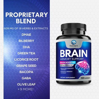 Brain Memory Supplement - 3X Strength Nootropics for Concentration, Clarity & Focus Support - Brain Health Cognitive Vitamins with Bacopa, Phosphatidylserine & DMAE, Brain Booster Pills, 120 Capsules - Maple Wellness Supplements