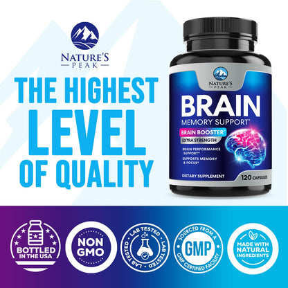 Brain Memory Supplement - 3X Strength Nootropics for Concentration, Clarity & Focus Support - Brain Health Cognitive Vitamins with Bacopa, Phosphatidylserine & DMAE, Brain Booster Pills, 120 Capsules - Maple Wellness Supplements