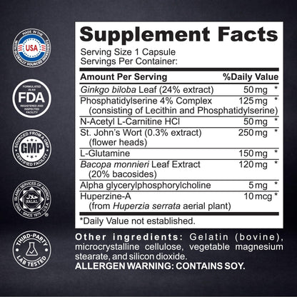 Brain Neuro Matrix – Memory & Focus Nootropic with Ginkgo Biloba & Huperzine A – Caffeine-Free Vegan Brain Supplement for Clarity, Focus & Mood – 90 Capsules (3-Month Supply) - Maple Wellness Supplements
