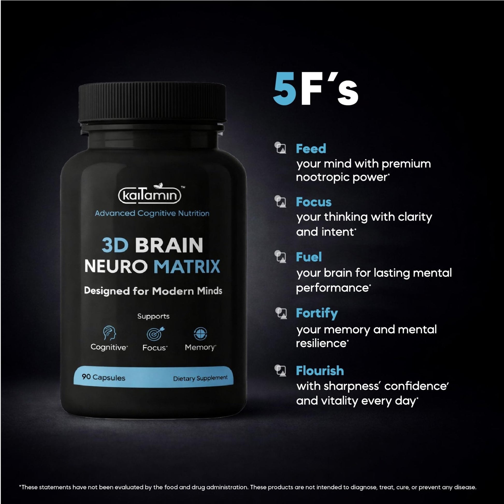 Brain Neuro Matrix – Memory & Focus Nootropic with Ginkgo Biloba & Huperzine A – Caffeine-Free Vegan Brain Supplement for Clarity, Focus & Mood – 90 Capsules (3-Month Supply) - Maple Wellness Supplements