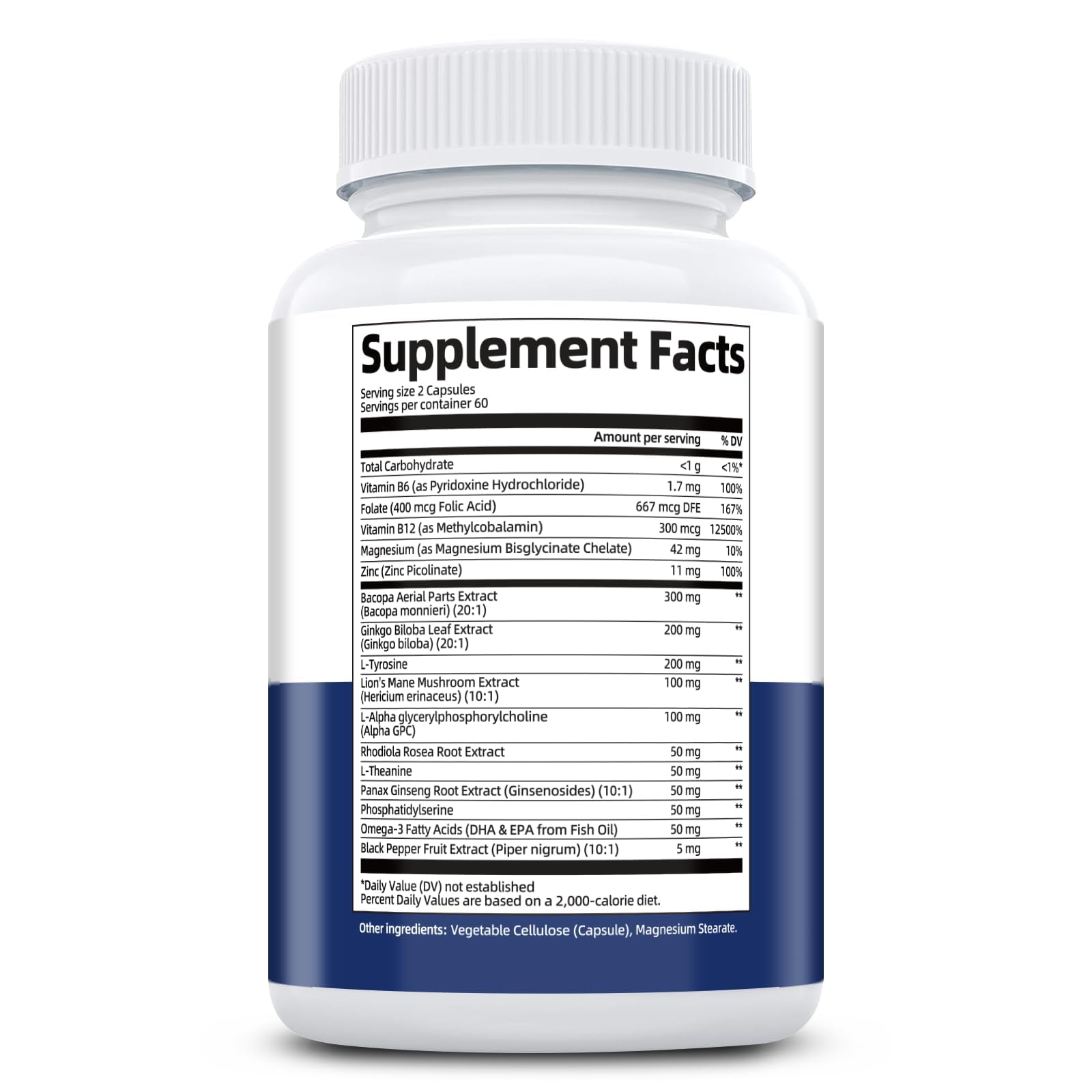 Brain Supplements for Memory and Focus | Nootropic with Bacopa Monnieri, Lion's Mane, Alpha GPC, Ginkgo Biloba | Mental Clarity & Cognitive Support | Vitamin B6 & B12 Neuro Health - Non-GMO, 120 Caps - Maple Wellness Supplements